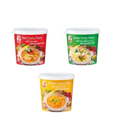 Pamai Pai XL Set: 3 x 1kg Cock Curry Paste Yellow - Green - Red Thai red yellow green paste