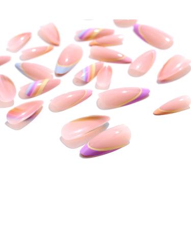 Sethexy Abstract Almond Shape False Nails - 24 Stylish Acrylic French Press-On Nails for Women & Girls - Perfect Swirl Design - Buy Online on GoSupps.com