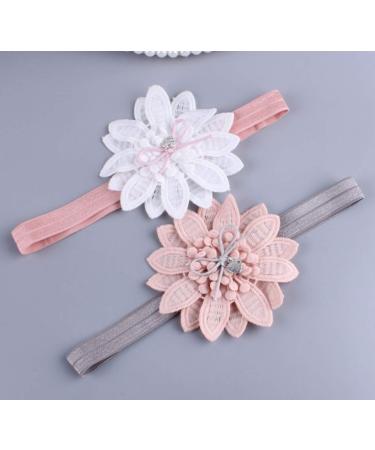 Girls Lace Flower Headbands - Soft Stretch Hair Accessories (2 Pack Pink & White) - Buy Online on GoSupps.com
