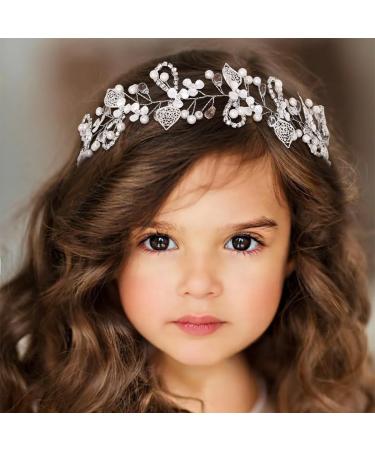 IYOU Princess Crystal Headpiece Silver Flower Wedding Headband Pearl Holy Communion Hair Accessories for Flower Girl Bride Bridesmaid - Buy Online on GoSupps.com