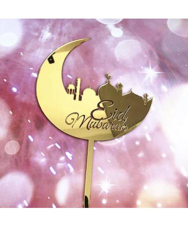 Eid Mubarak Cake Topper Gold Silver Eid Cake Topper Durable Reusable Eid Cake Decorations Eid Hamper Gift UK. (Gold)