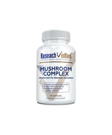 Research Verified Mushroom Complex - Support Immunity, Boost Antioxidants, Improve Cognitive Function - 10 Mushrooms Including Reishi, Maitake, and Shiitake - 60 Capsules - Vegan