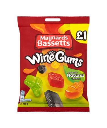 Maynards Bassetts Maynards Bassetts Wine Gums Candy Bag 165g (Pack of 12 x 165g)