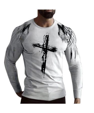 ZDDO Mens Soldier Long Sleeve T-shirts, Fall Street Faith Jesus Cross Print T Shirt Workout Athletics Crewneck Tee Tops 144-gray X-Large