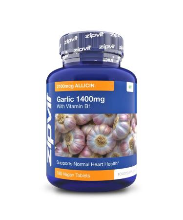 Garlic Tablets 1400mg 2100mcg Allicin per Tablet with Added Vitamin B1. Supports Heart Health. 180 Vegan Tablets. 6 Months Supply. 1400mg Garlic 180 Tablets
