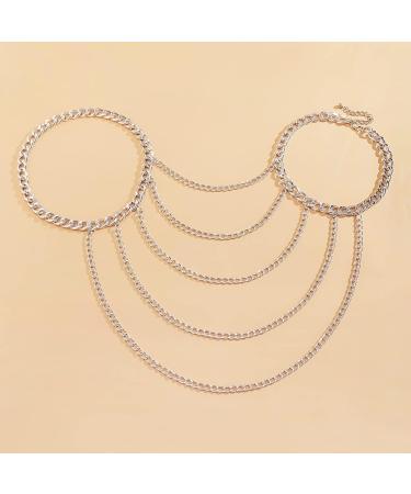 JWICOS Gold Miami Cuban Link Body Chain - Luxury Chunky Multi-Layer Tassel Accessories for Women & Girls - Silver Bohemian Style - Buy Online on GoSupps.com