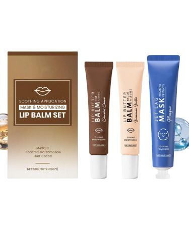Lip Balm & Face Mask Set 2 x Lip Blam Overnight Treatment Lip Care 1 x Face Mask Jelly Yummy Tint Lip Stain Long Lasting Hydrating Glow Reviver Face Lip Care Makeup Gift for Women-Set