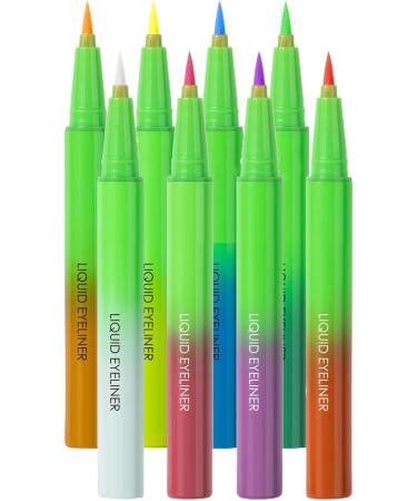 Neon colored liquid eyeliner pencil - 8x Colored Neon Liquid Eyeliners Pen - Long-lasting vibrant eye makeup for women - Buy Online on GoSupps.com