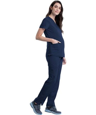 Cherokee Women's Maternity Scrub Top - Workwear Revolution Mock Wrap - Navy, Size Medium | WW688 - Buy Online on GoSupps.com