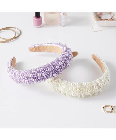 Padded Pearl Headbands 2 Pack - Lavender & Off White Crystal Headbands for Women - Buy Online on GoSupps.com