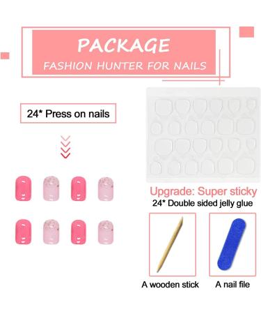 24Pcs Square Short Nude & Pink Press On Nails - Glitter Acrylic French Tips for Women & Girls - Buy Online on GoSupps.com