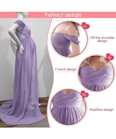 FEOYA Maxi Maternity Dress Chiffon Lace Strapless Gown - Purple Maternity Gown for Pregnant Women Photography - Buy Online on GoSupps.com