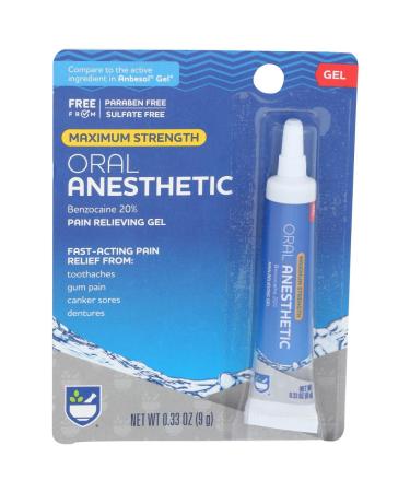 Rite Aid Maximum Strength Oral Pain Relief 0.33 fl oz Benzocaine 20% | Instant Mouth Pain Relief Medications & Treatments | Gel Anesthetic