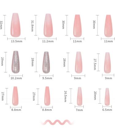 RUNRAYAY Pink French Press on Nails with Sequins Design - Gradient Fake Nails for Women | Acrylic Full Cover Coffin Spring Summer - Buy Online on GoSupps.com