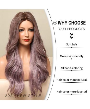 Ombre Purple Wig for Women - Long Wavy Heat Resistant Purple Wig with Dark Brown Roots for Costumes & Daily Wear - Buy Online on GoSupps.com