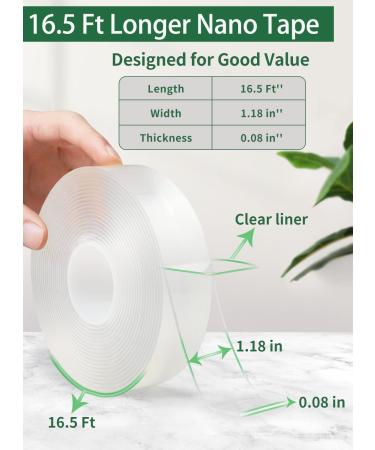 Nano Tape 16.5ft Extra Long | Double Sided Tape Heavy Duty 18lb | Removable Residue-free Adhesive Mounting Tape | Reusable & Washable Transparent Tape - Versatile for Photo/Poster/Carpet | 1.18in x 16.5ft - Buy Online on GoSupps.com