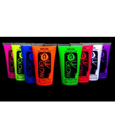 8 x 50ml UV Body Paint - Neon Fluorescent Makeup for Body Painting - Luminous Colors for Black Light Parties - Buy Online on GoSupps.com