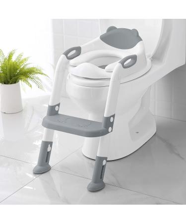 Potty Training Seat with Step Stool Ladder,SKYROKU Potty Training Toilet for Kids Boys Girls Toddlers-Comfortable Safe Potty Seat with Anti-Slip Pads Ladder (Grey) Gray