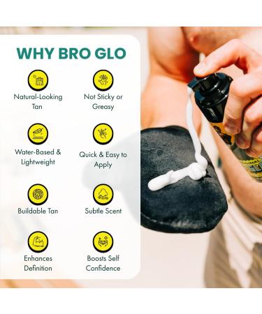 Bro Glo Self Tanner for The Boys - Quick Application Foam Mousse Easy Sunless Tan For Face and Body Oil Free Water Based Faster Skin Drying Natural Sun Kissed Bronze Color Perfect Men - 6.76 FL oz Body Tanner - V.2 - Buy Online on GoSupps.com