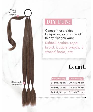 REECHO Long Straight Wrap Around Ponytail Extension - Ginger Brown 34 Inch | Synthetic Hairpieces for Women - Buy Online on GoSupps.com