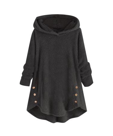 Hanxiulin plush jacket oversize warm lined fleecemantel women sweater fleece sweater long hood fleece jacket breathable warm cuddly hooded tops buffer jacket transition black xxl