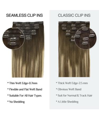 Doores Seamless Clip In Extensions - Real Hair Walnut Brown to Ash Brown & Bleach Blonde 40cm/16in 7 Pieces 110g Remy Human Hair - Buy Online on GoSupps.com