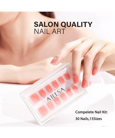AILLSA Press On Nails - Short Glue On Fake Nails Set | 15 Sizes 37-Piece with Glue Grapefruit - Buy Online on GoSupps.com