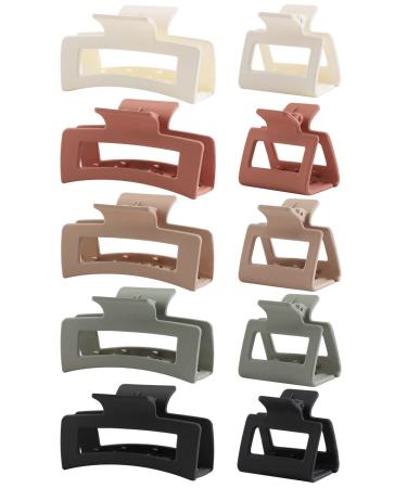 10 Pack Hair Clips Large Hair Clips for Thick Hair Square Hair Claw Clips Big Retabgle Hair Claw Clips for Long Curly Hair Neutral Aesthetic Claw Clips for Women Girls Strong Hold Matte Hair Clips Hair Accessories ...