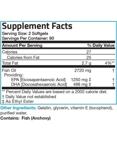 Bronson Omega-3 Fish Oil Triple Strength 2720mg High EPA 1250mg DHA 488mg Non-GMO Heavy Metal Tested - 180 Softgels - Buy Online on GoSupps.com