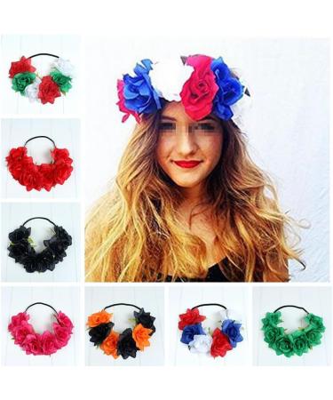 Stretch Rose Flower Headband Mexican Floral Headband Flower Head Crown Floral Hair Wreath Flower Garland Headband White Blue Red - Buy Online on GoSupps.com