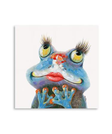 Yidepot Frog Pictures Wall Decor Print: Feminine Red Lips Long Eyelash Frog Desk Paintings for Living Room Decor for Women Modern Farmhouse-Decor for the Home with Frame and Ready to Hang (30x30CM) 30x30CM Feminine Frog