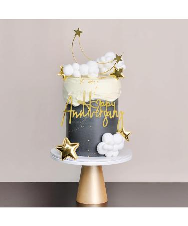 2pcs Happy Anniversary Cake Topper Glitter Gold Acrylic Cake Decorations Heart Supplies for Wedding Anniversary Cake - Buy Online on GoSupps.com