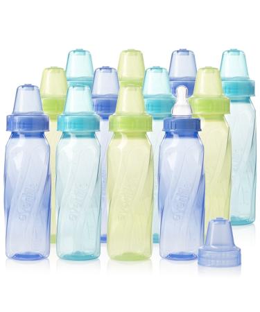 Evenflo Feeding Classic Tinted Plastic Standard Neck Bottles for Baby Infant and Newborn - Teal/Green/Blue 8 Ounce (Pack of 12) 8 Ounce (Pack of 12) Green/Blue/Teal