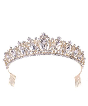 Miranda's Bridal Tiara and Crown for Women  Gold Crystal Prom Bridal Hair Accessories  light gold  one size