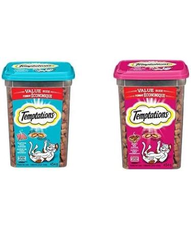 TEMPTATIONS Adult Cat Treats | Tempting Tuna Flavour + Hearty Beef Flavour 454g Tubs