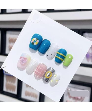 Handmade Long and Short Nail Patches for Artificial Nail Enhancement(Color:19551 Size:M)