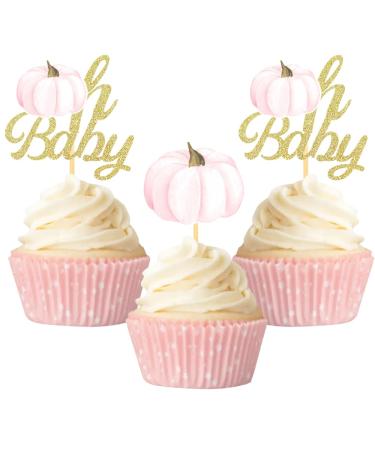 Little Pumpkin Cupcake Toppers Thanksgiving Birthday Baby Shower Fall Theme Party Decorations Gender Reveal Supplies - Set of 24 (baby peach)