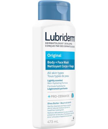 Lubriderm Original Body + Face Wash Hydrating Body Wash + Moisturizing Facial Cleanser with Pro-Ceramide & Shea Butter to Gently Cleanse Light Fragrance & Hypoallergenic 473mL - Buy Online on GoSupps.com