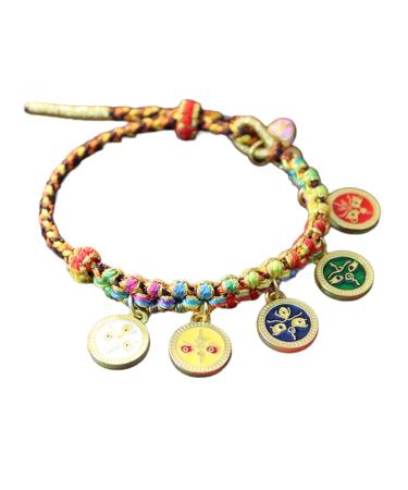 Oralgo's colorful ribbon in an ethnic style handmade Chinese bangle lucky charm peach flower knot hand chain elastic women's bracelet color