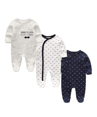 MAMIMAKA Baby Rompers Pajamas Cotton Jumpsuit Boys Girls Sleepsuit Long Sleeve Footed Bodysuits One-Piece Outfits 3-6 Months Three Pieces-12