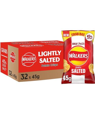 Walkers Crisps Grab Bags Lightly Salted 45% Less Salt 45g (32 Bags (1 Case)) 45 g (Pack of 1)