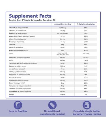 Bari Life Complete Bariatric Multivitamin Non-Chewable Tablet - 180 Tablets/Bottle - Buy Online on GoSupps.com