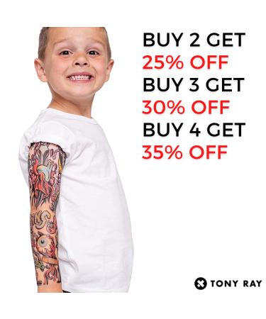 TONY RAY Temporary Tattoo Sleeve for Kids 5-7Y - Premium Waterproof Full Arm Design by Real Tattoo Artists - Zombies Theme - Buy Online on GoSupps.com
