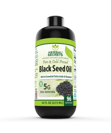 Herbal Secrets Black Seed Oil Supplement | 16 Oz | 5 G Per Serving | Non-GMO | Gluten-Free | Made in USA