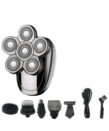 Head Shavers for Bald Men 6 in 1 Men's 4D Electric Shaver Rechargeable 6 Floating Heads Beard Nose Ear Hair Trimmer Bald Head for Men Razor Clipper Face (Color : Silver)