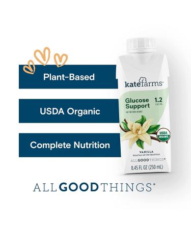 Organic Vegan Plant Based Glucose Support Shake Vanilla - 16g Protein, Diabetic Nutrition Meal Replacement, Gluten Free, Non-GMO - 8.45 Fl oz (Pack of 12) - Buy Online on GoSupps.com