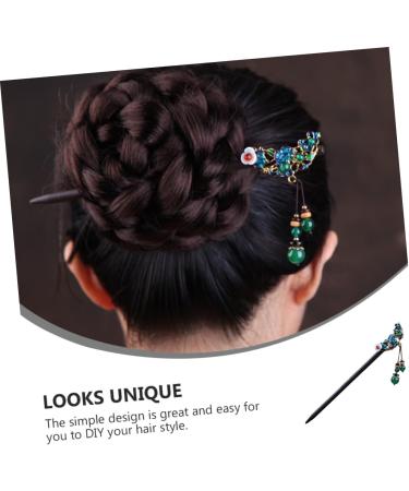 DOITOOL 1pc Classic Vintage Hairpin Hair Sticks for Long Hair Fork Pen Hair Bun Stick Flower Pin Wooden Hair Stick Tassel Chinese Hair Sticks Retro Miss Hair up Jade Beads Hanfu - Buy Online on GoSupps.com