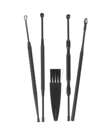 Healeved 1set Spring Brush Remover Pick Kit Gift Ear Remove Cleaners Curette Black Steel Oily Dry Portable Home Scoops Spiral Massage Picks Clean Cleaner Removers Double-Head Wax Removal