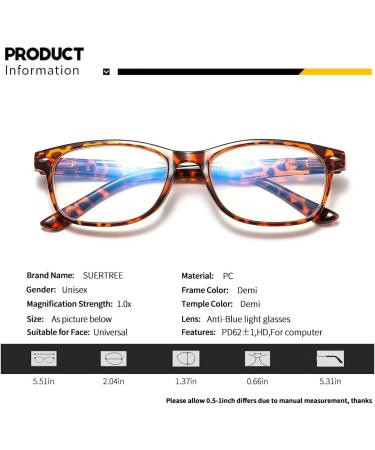 Suertree Anti-Blue Computer Reading Glasses | Blue Light Filter UV Blocking | 3.50 Magnification | Unisex Leopard Design - Buy Online on GoSupps.com