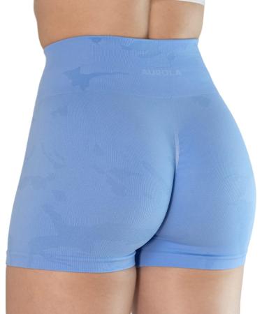 AUROLA Workout Shorts for Women Seamless Scrunch Gym Yoga Running Active Short CAMO Small Camo-serenity Blue